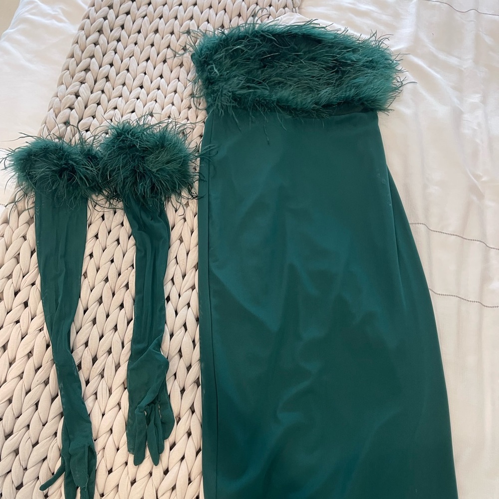 Green Feather Dress with Gloves